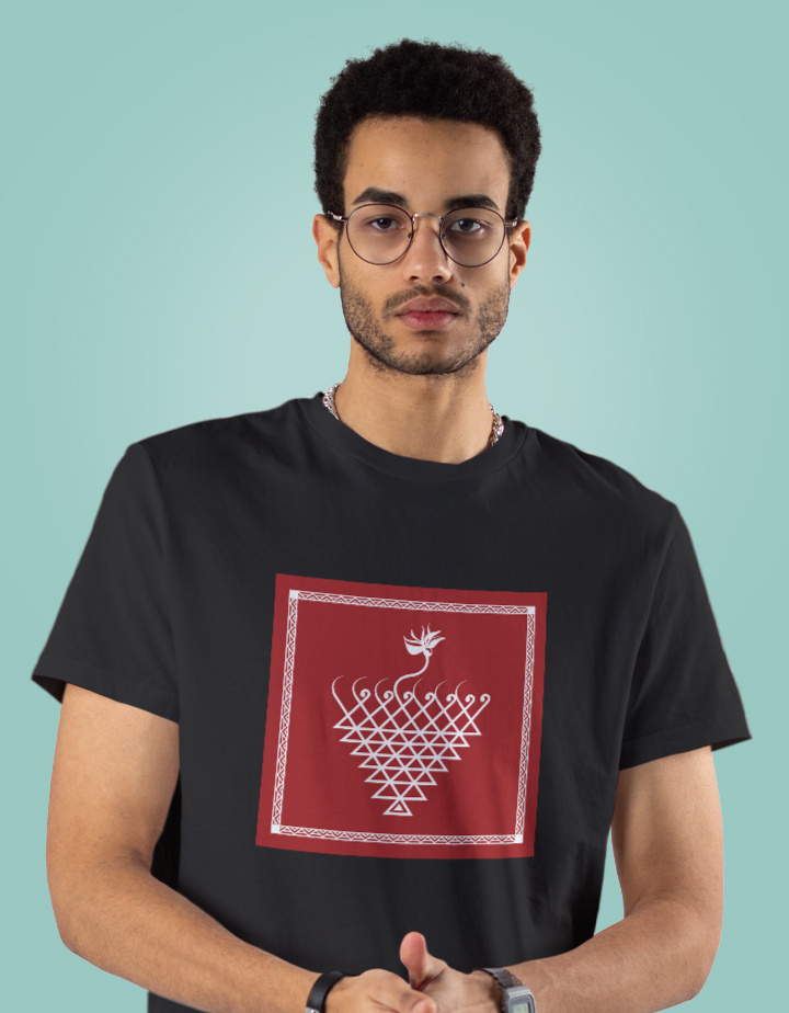 Saraswati Red Graphic Printed Regular Fit Cotton T-Shirt