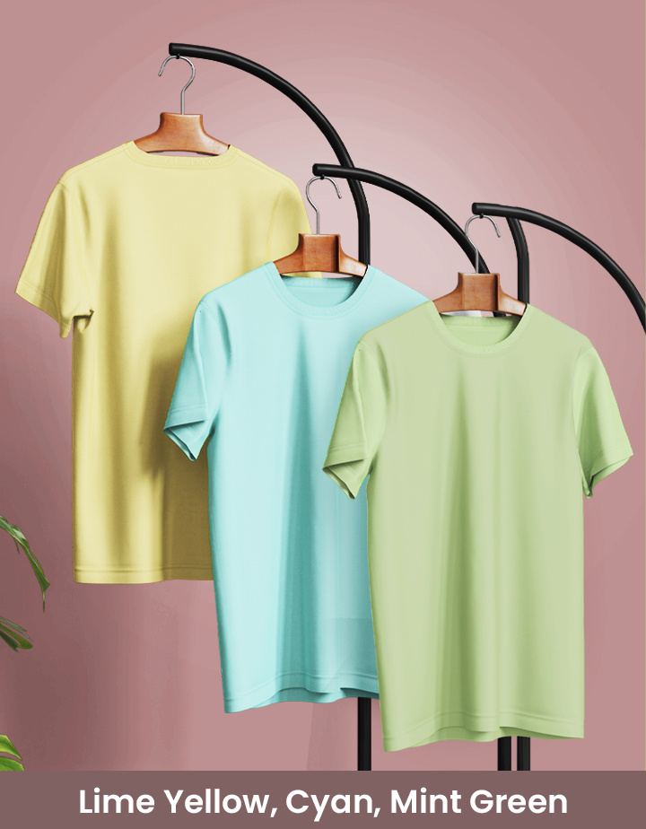 Solid Color Regular Fit Cotton T-Shirts-Pack of 3